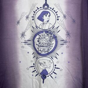 VTG Studio Ghibli Howls Moving‎ Castle T-shirt Sz M Purple White Dip-Dye Flaws